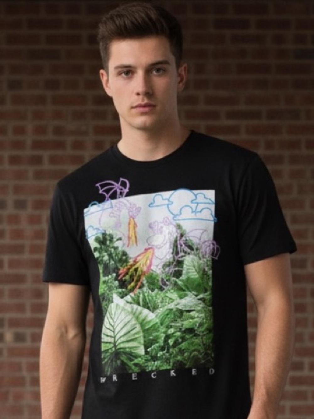 NWT BRISCO Brands Wrecked Graffiti Tag Graphic T-Shirt Men's Medium Black Shirt